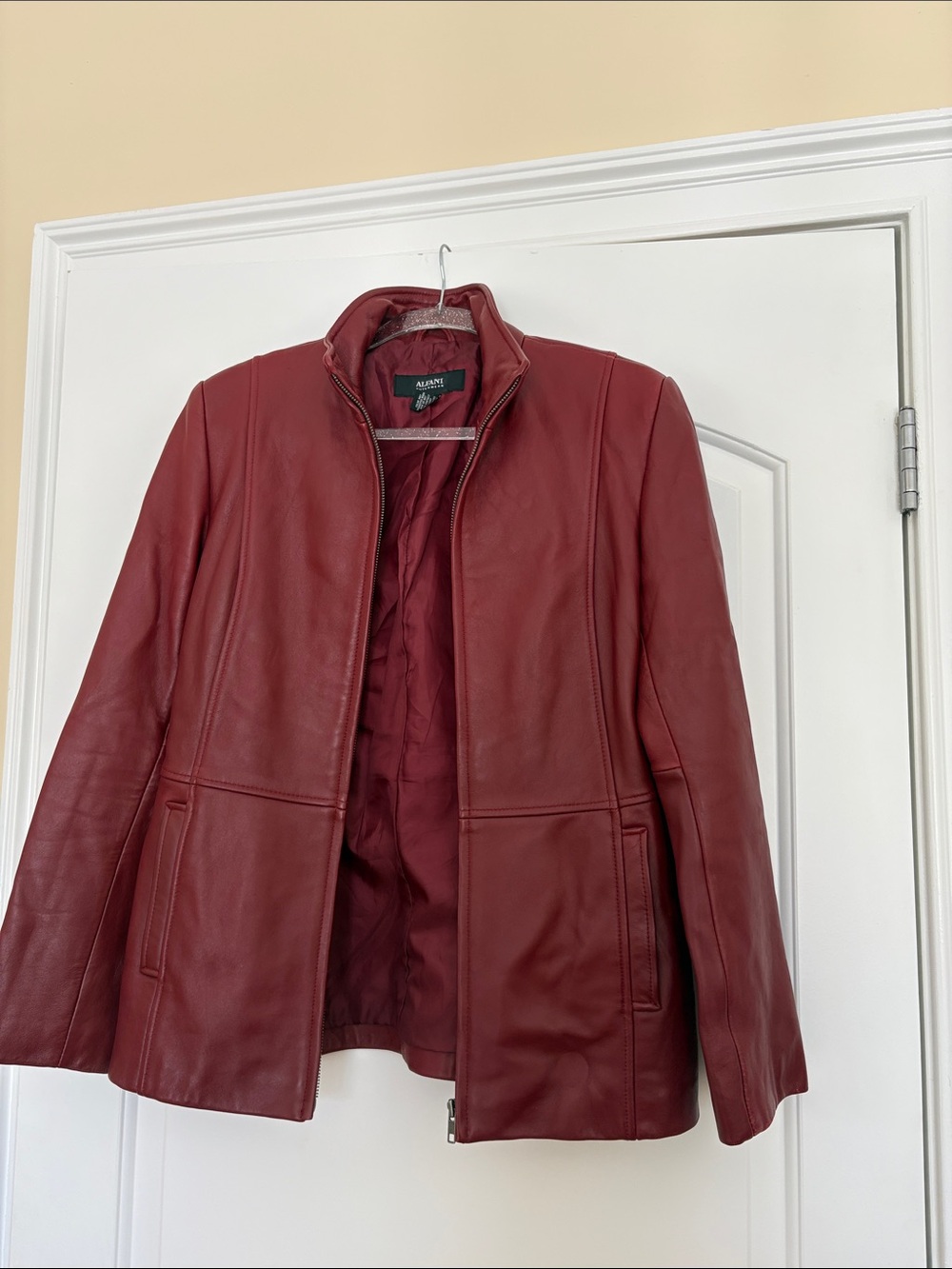 Alfani Women's Burgundy Leather Zip Jacket